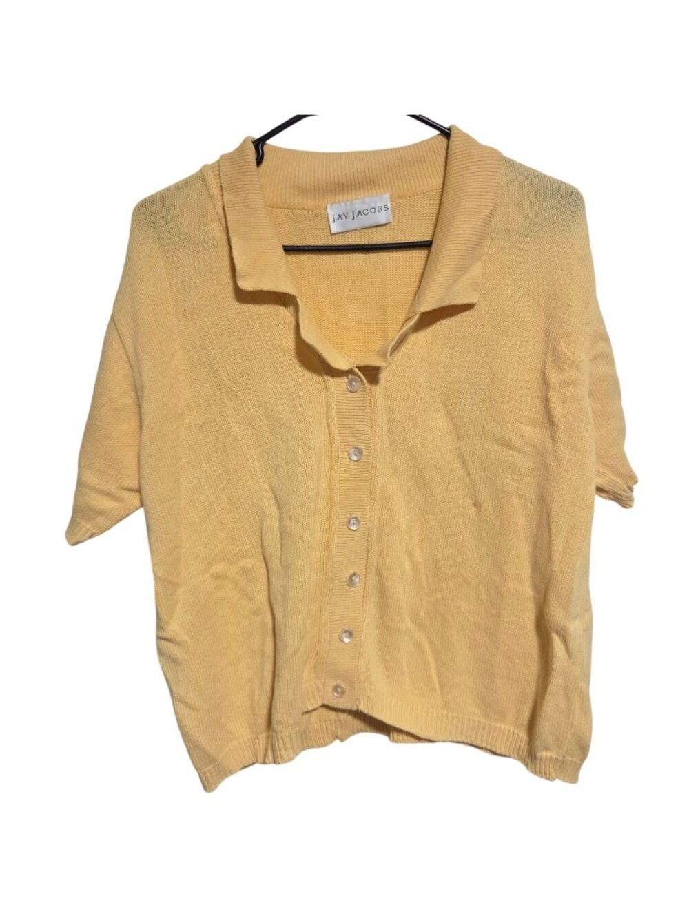 Vintage Jay Jacobs Yellow Cardigan Size XL Button Up Sweater Short Sleeve Top